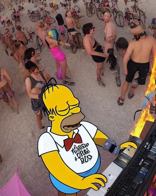 Homer Simpson Spinning Decks At Burning Man